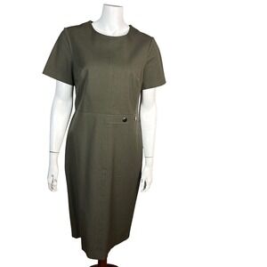 Banana Republic Dress Size 14 Sheath Olive Green Career Short Sleeve Pencil